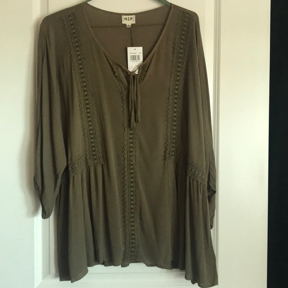H.I.P. olive green boho top - 2x plus size